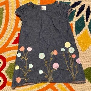 Copper Key Denim Dress with Pastel Appliqué Flowers Twee Aesthetic
